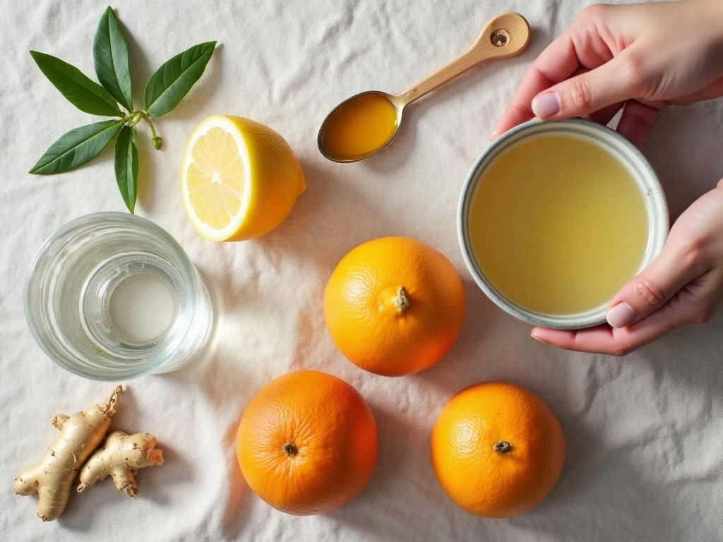 Ingredients for a honey orange vitamin C drink