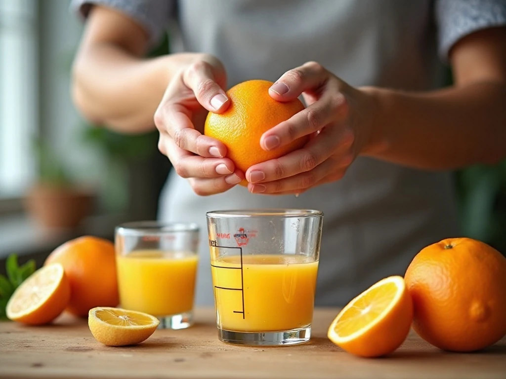 Fresh oranges and lemon being juiced for a honey citrus drink
