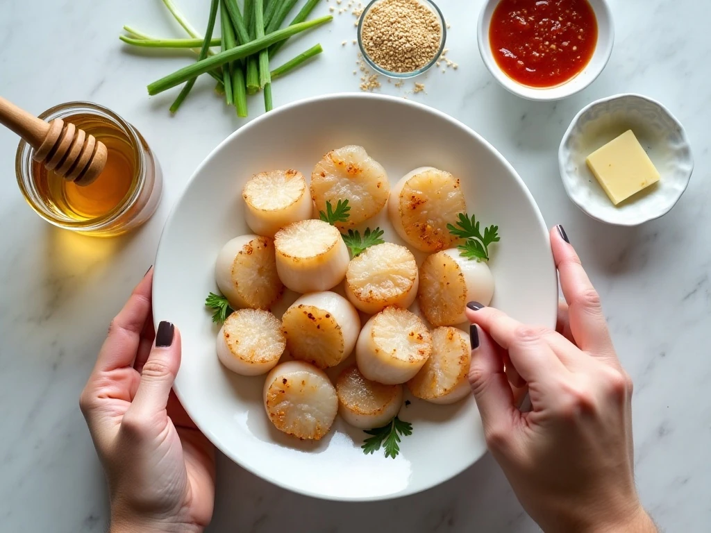 Ingredients for honey Sriracha scallops