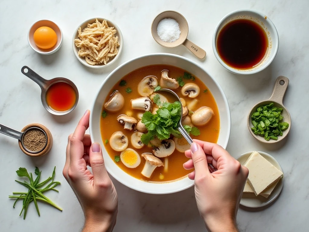 Ingredients for easy hot and sour soup arranged for cooking