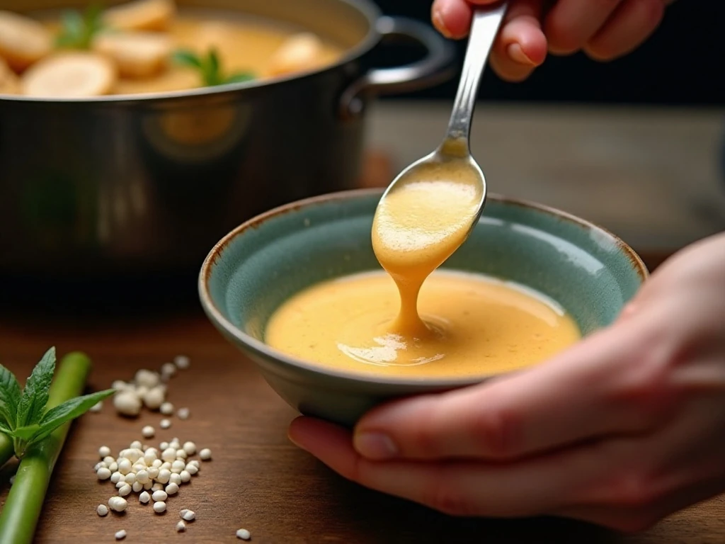 Cornstarch slurry and gently simmering soup for the perfect texture