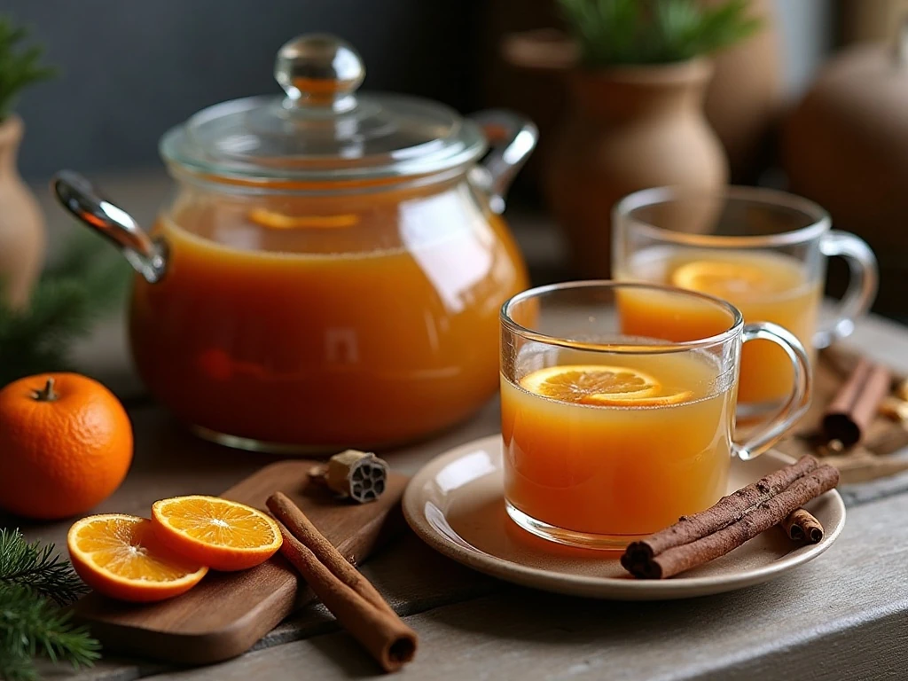 Warm cider punch ready to serve at a holiday gathering