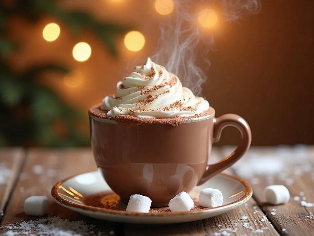Creamy homemade hot chocolate topped with marshmallows and whipped cream