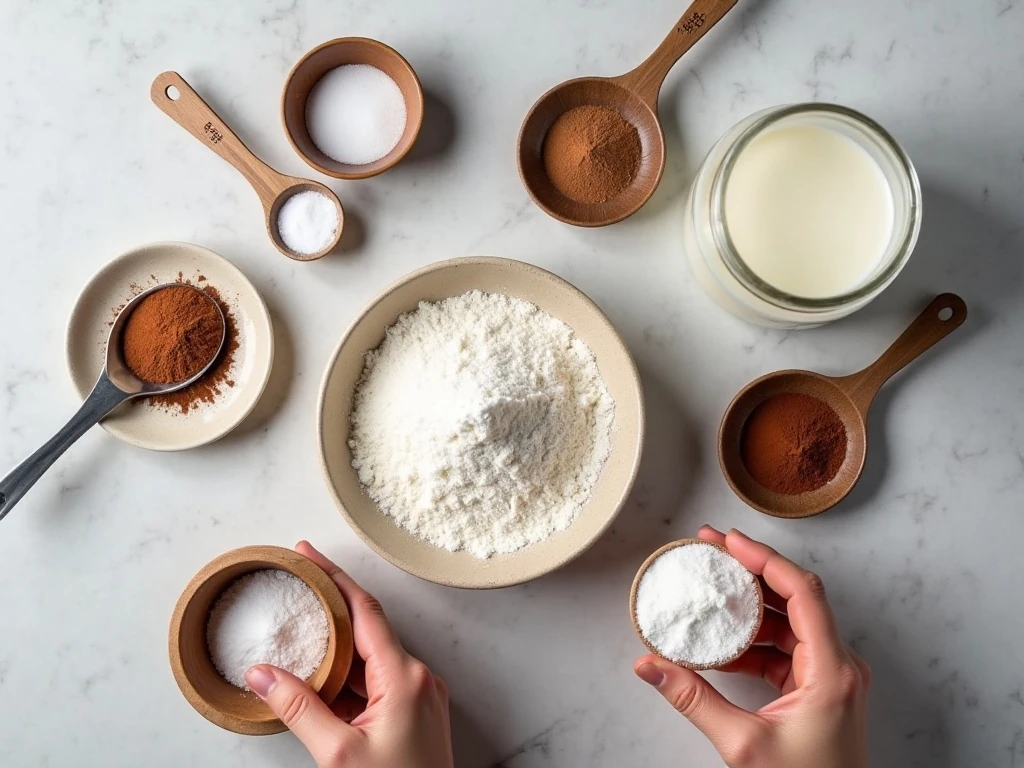 Ingredients for homemade hot chocolate mix arranged on a counter