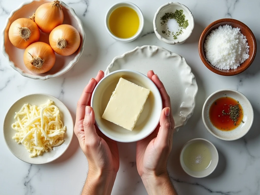 Ingredients for homemade hot French onion dip