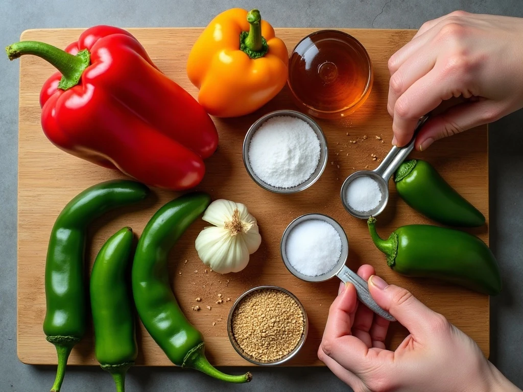 Ingredients for homemade sweet and spicy hot pepper relish