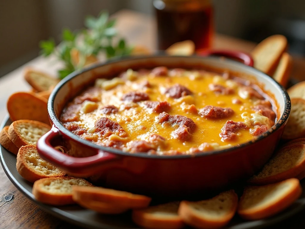 Hot Reuben dip served with toasted rye bread and crackers