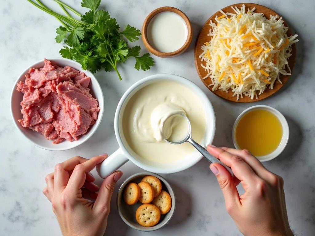 Ingredients for hot Reuben dip arranged for cooking