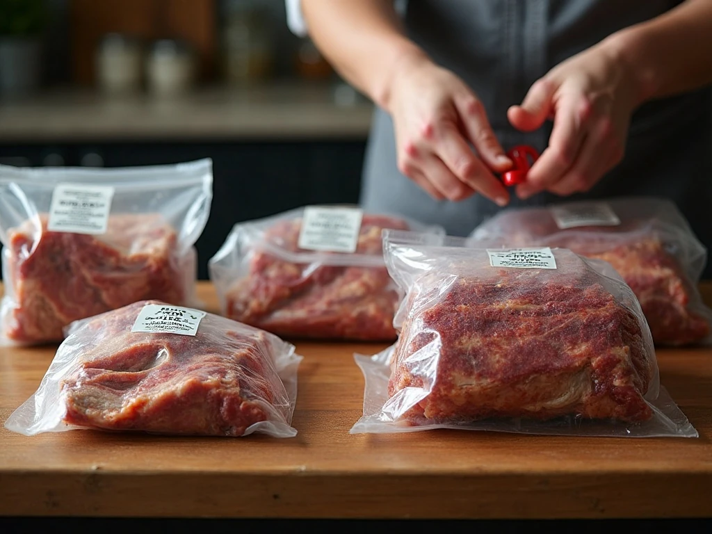 Meal-size portions of BBQ packaged for freezing
