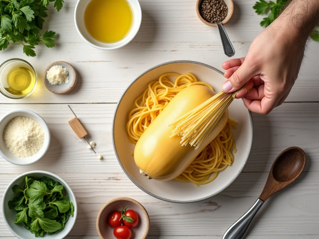 Ingredients for easy oven-baked spaghetti squash