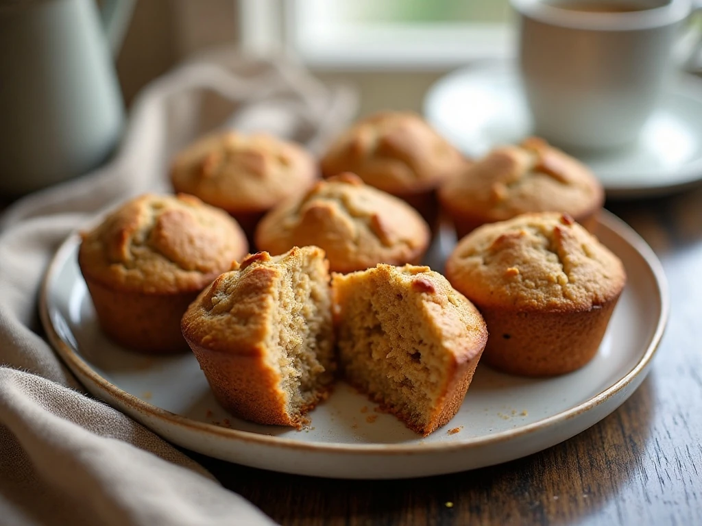Moist whole wheat muffins arranged for breakfast
