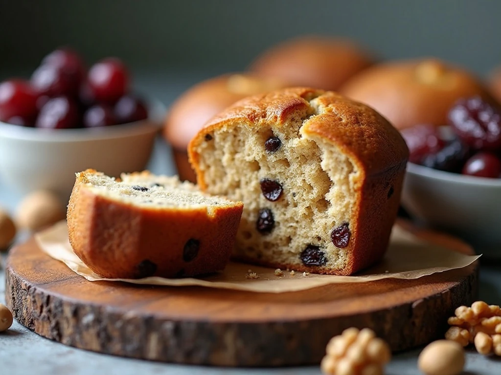 Whole wheat muffin with optional fruit and nut add-ins