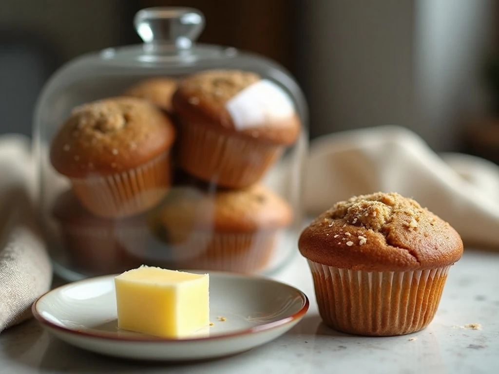 Stored whole wheat muffins ready to serve