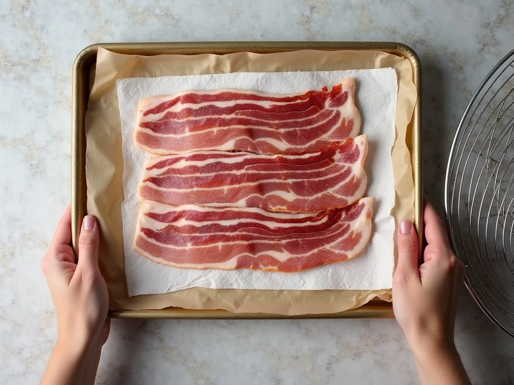 Bacon and equipment for cooking bacon in the oven
