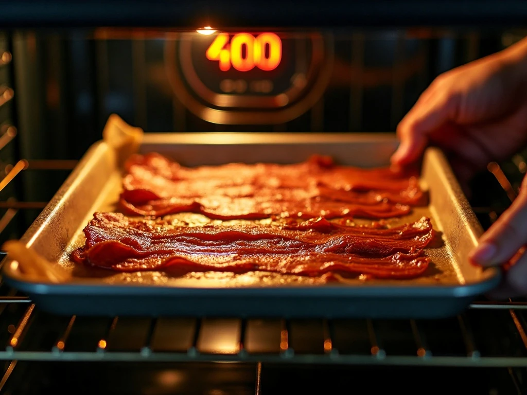 Bacon baking until golden and crisp in the oven