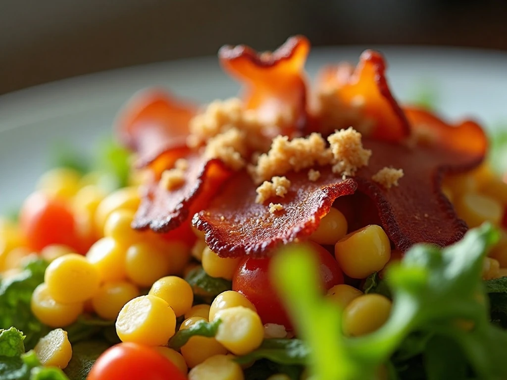 Crispy bacon crumbled over a fresh salad