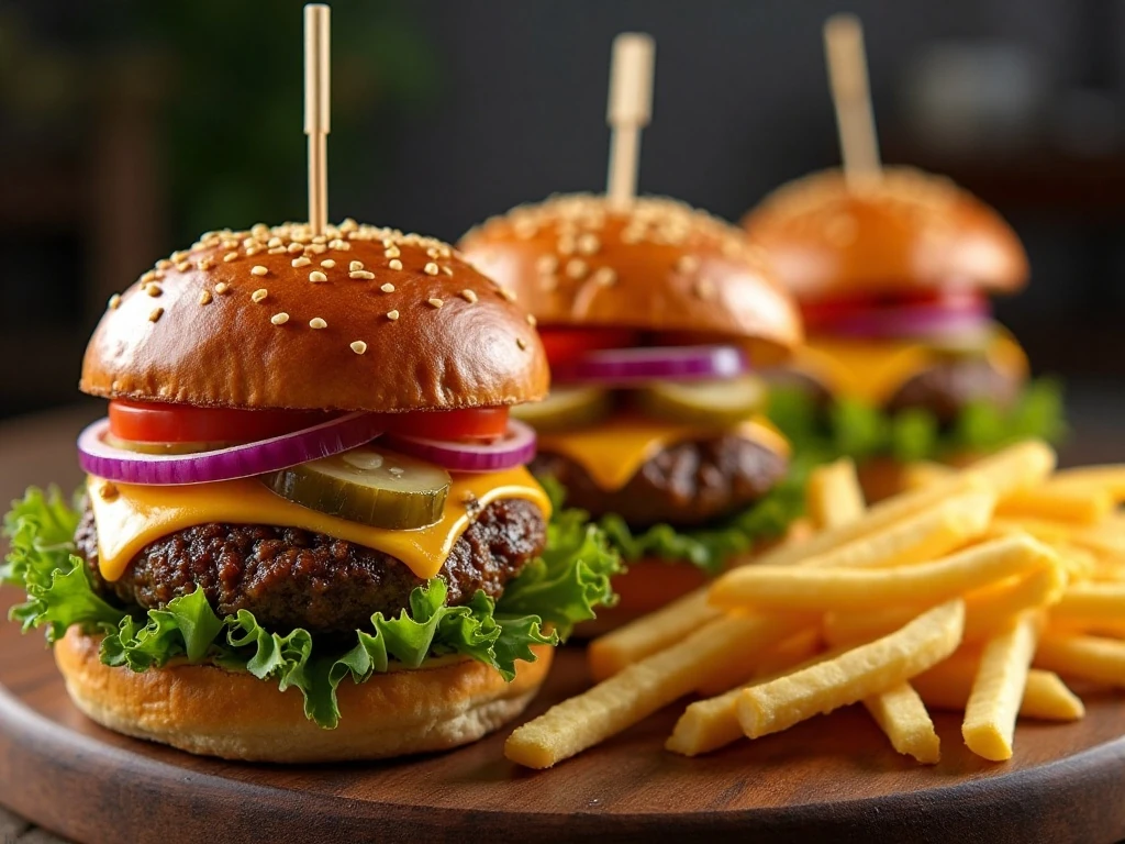 Juicy oven-baked burgers served on toasted buns with fresh toppings