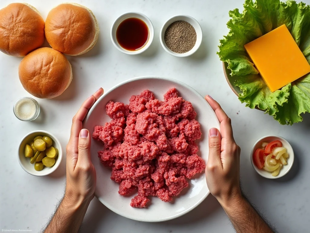 Ingredients for easy juicy burgers cooked in the oven