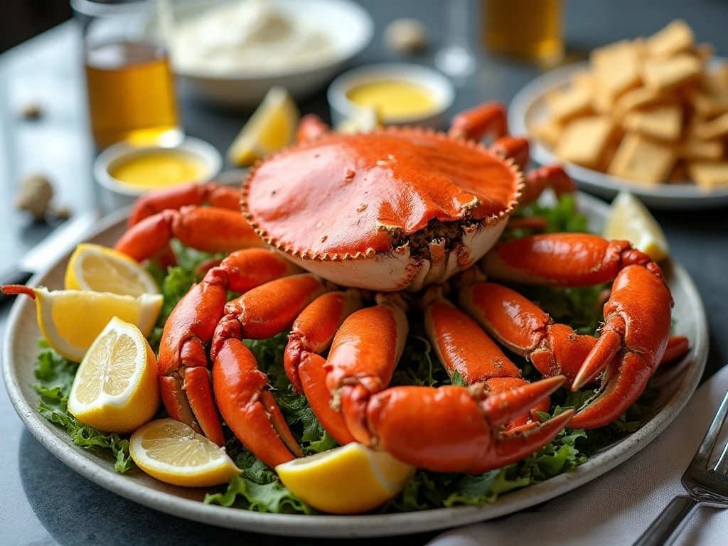 Steamed frozen crab legs served with lemon and melted butter
