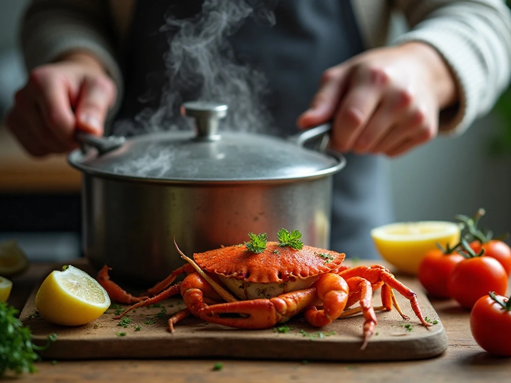 Covered pot steaming crab legs for the correct cooking time