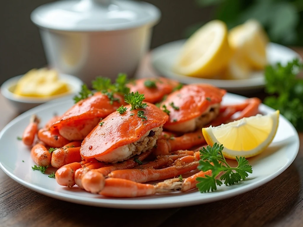 Crab legs and dipping butter prepared for serving or reheating
