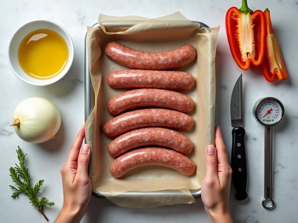Ingredients for cooking sausage in the oven