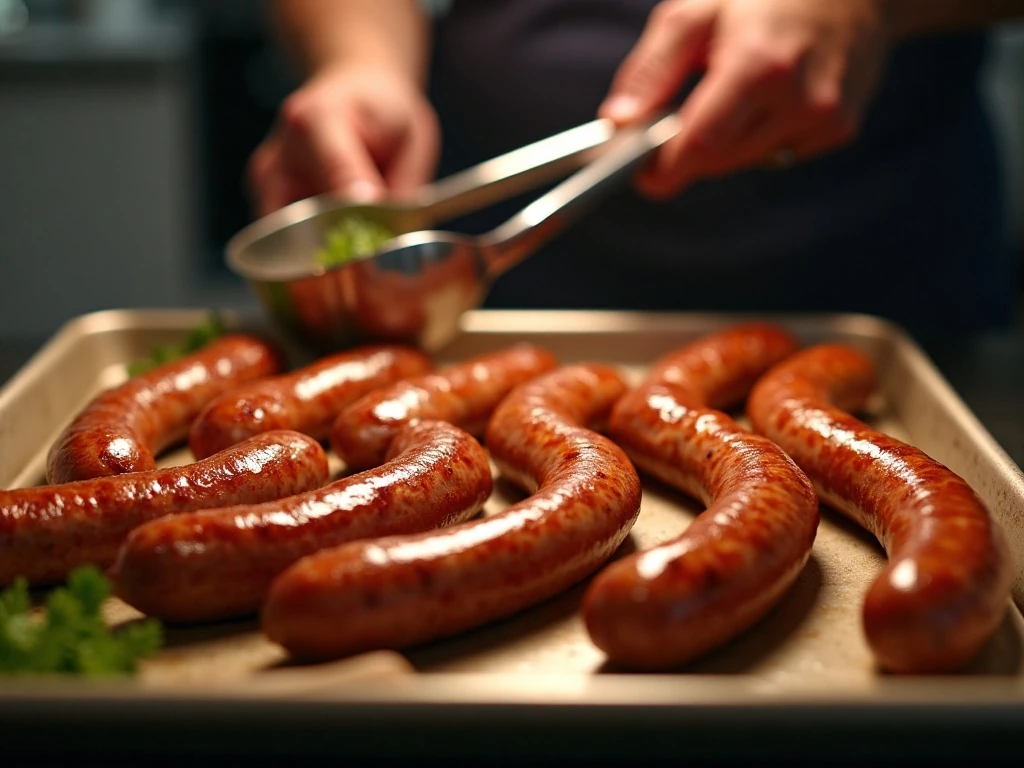 Turning sausage links halfway through oven baking