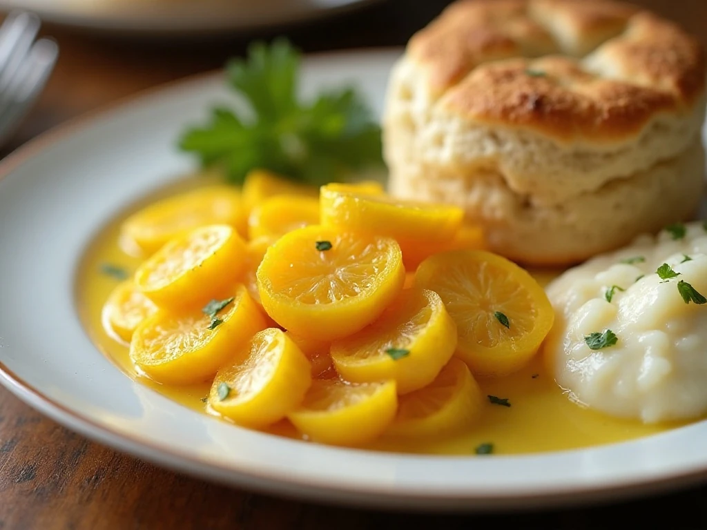 Stovetop yellow squash served with comforting side dishes