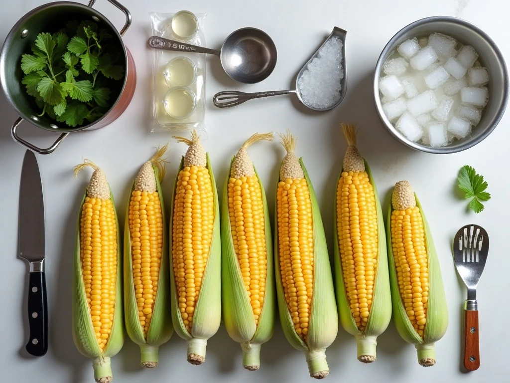 Ingredients and equipment for freezing fresh corn