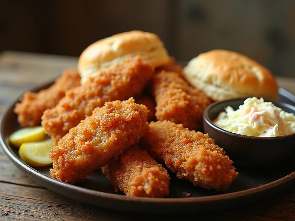 Crispy homemade fried chicken served with classic dinner sides