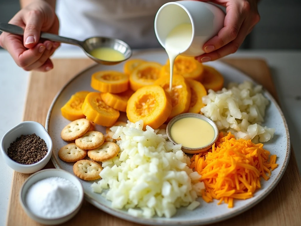 Ingredients for freezer-friendly yellow squash casserole