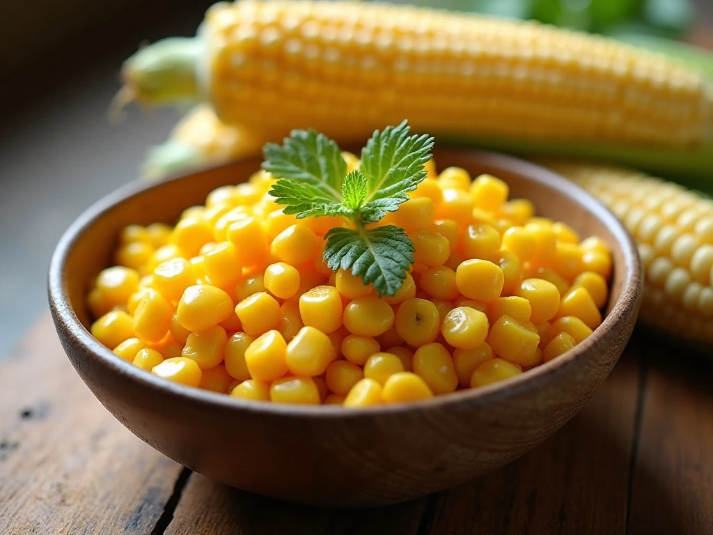 Bowl of golden sweet corn ready to serve
