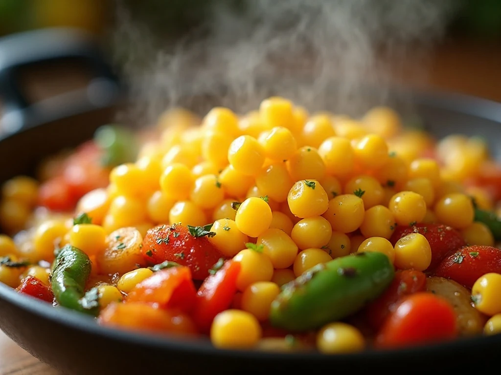 Frozen sweet corn used in a colorful skillet meal