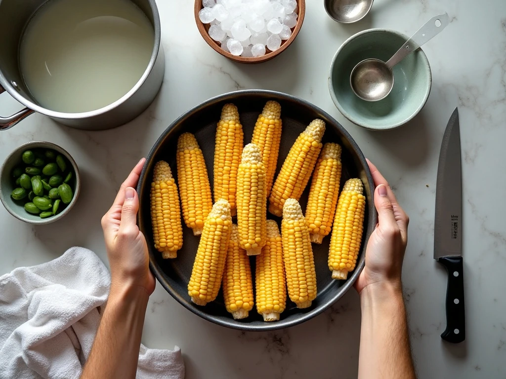 Ingredients and supplies for freezing sweet corn