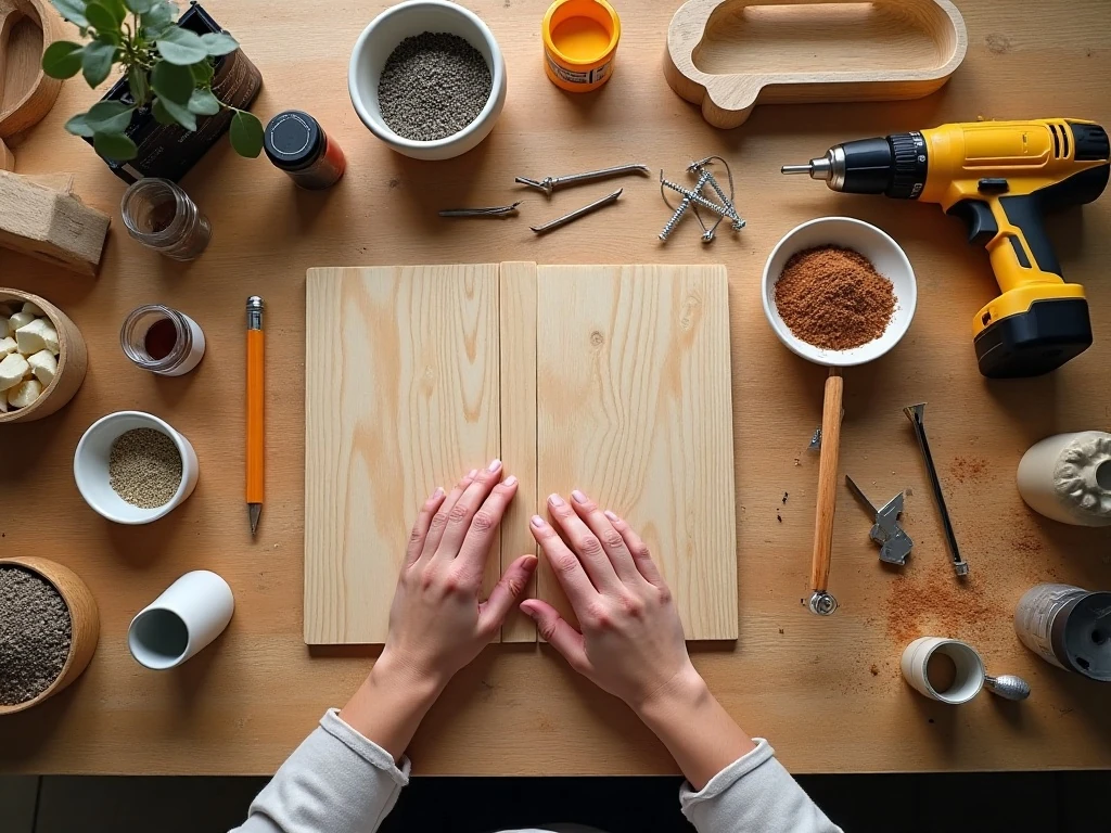 Materials and tools needed to make a spice rack from scrap wood