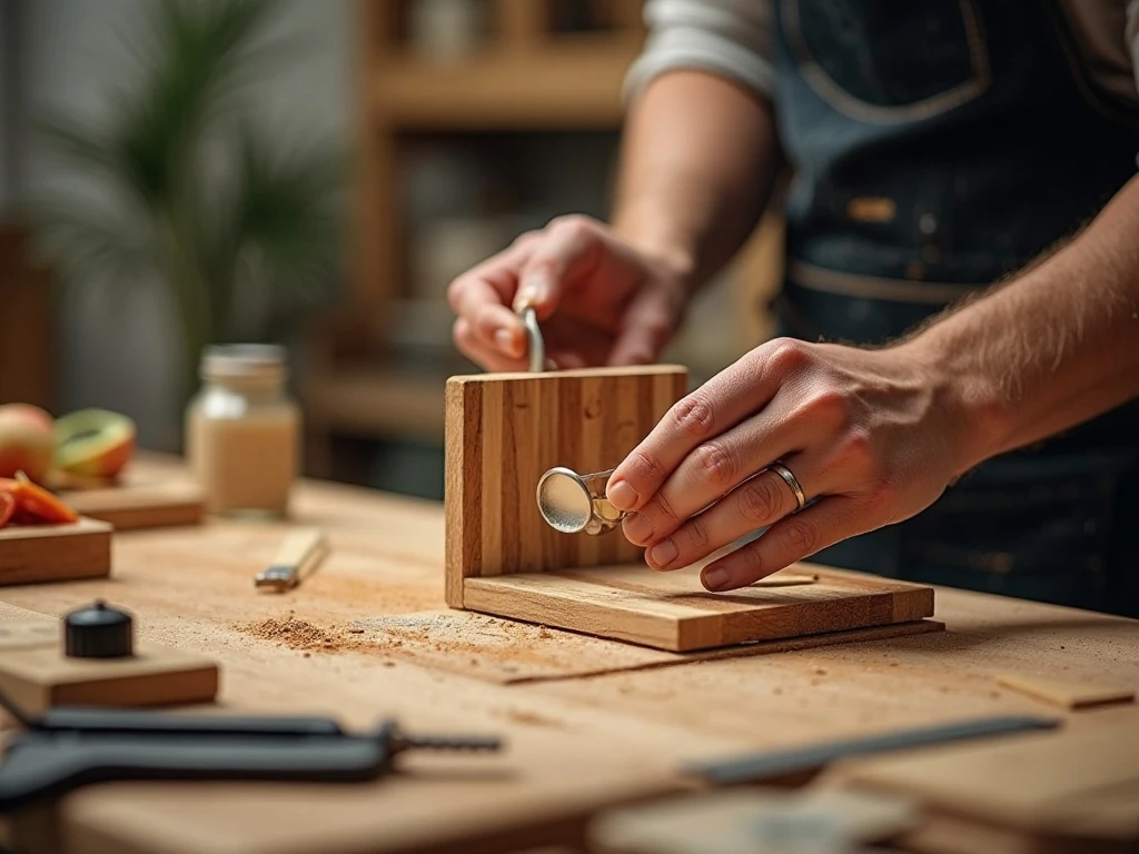Scrap wood pieces being assembled into a homemade spice rack