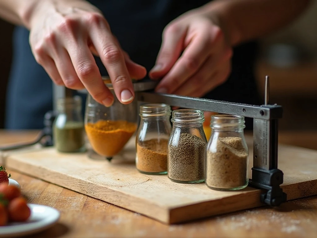 Checking shelf spacing and board alignment while building a scrap wood spice rack