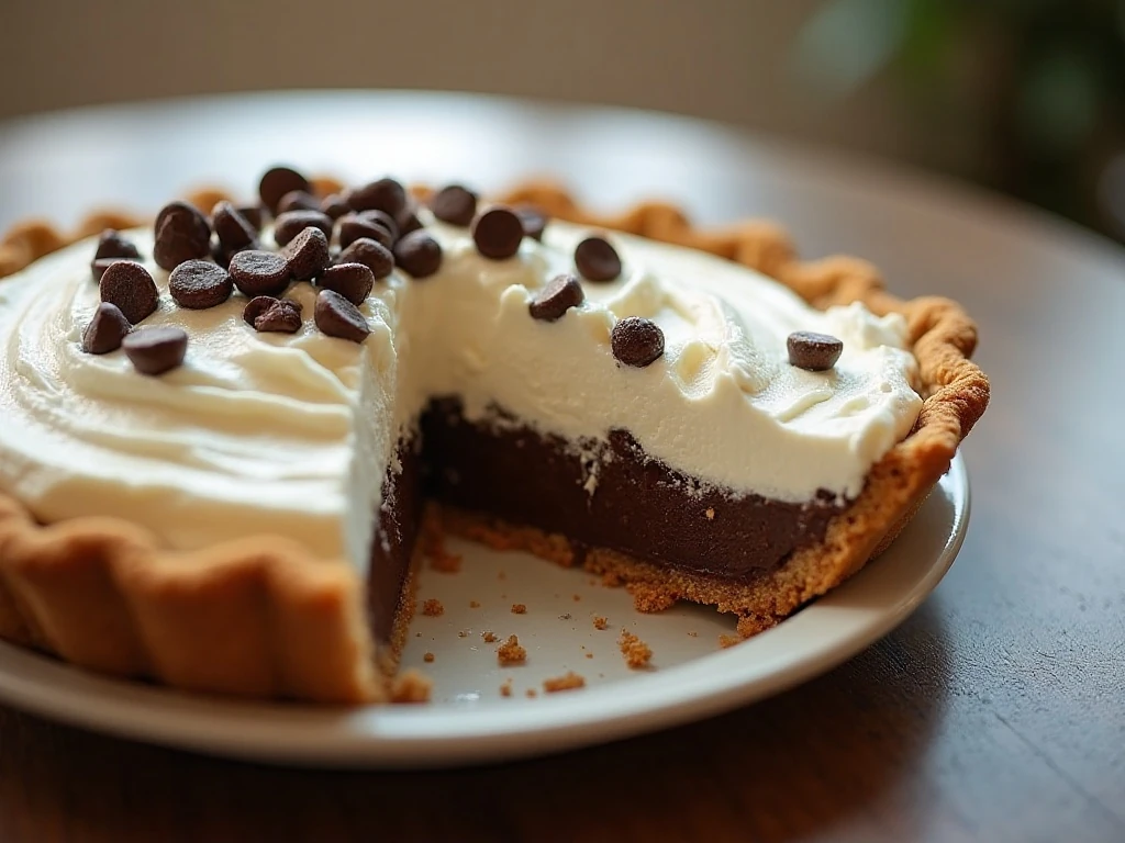 Chocolate chip cookie icebox pie with a creamy filling and cookie crust