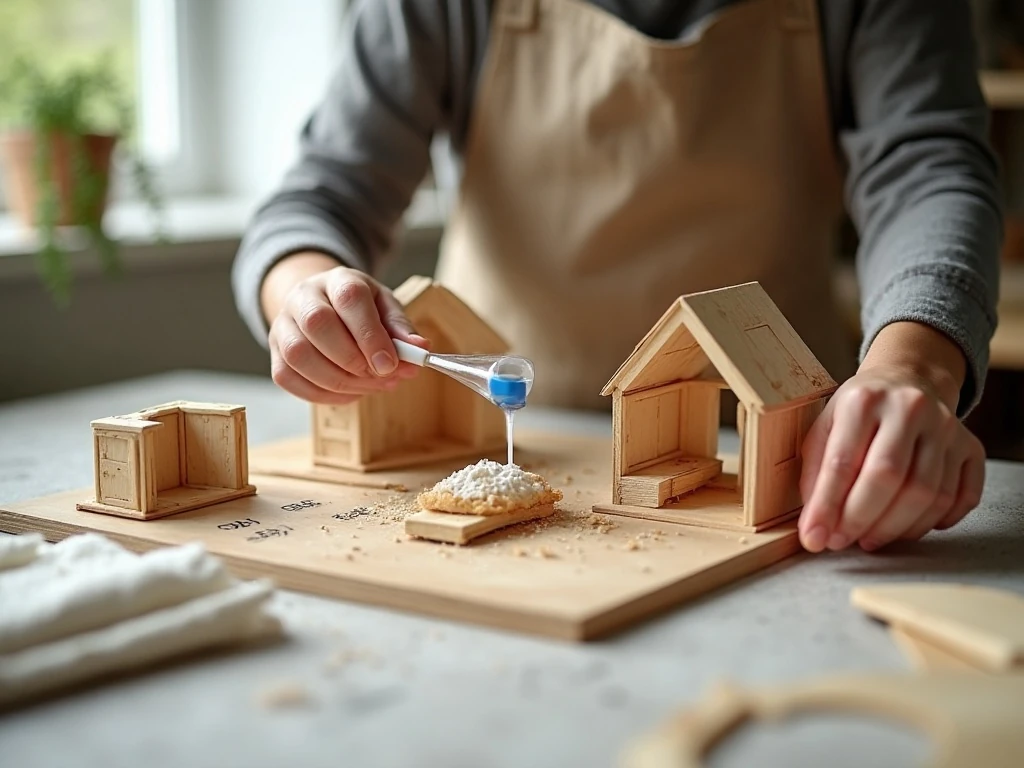 Measured structural pieces prepared for modern dollhouse assembly