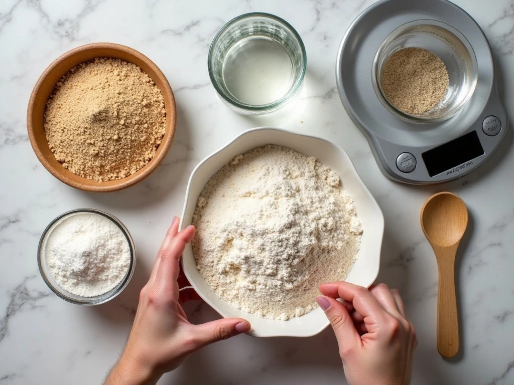 Ingredients and equipment for making a sourdough starter
