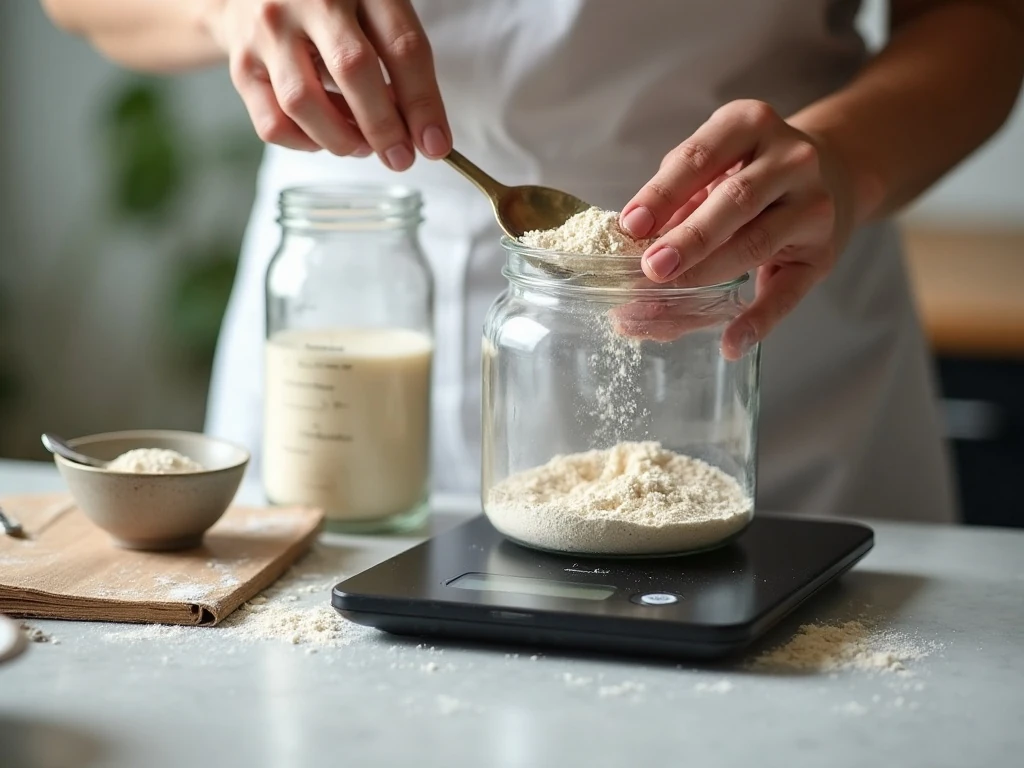Using a scale and level marks to monitor sourdough fermentation