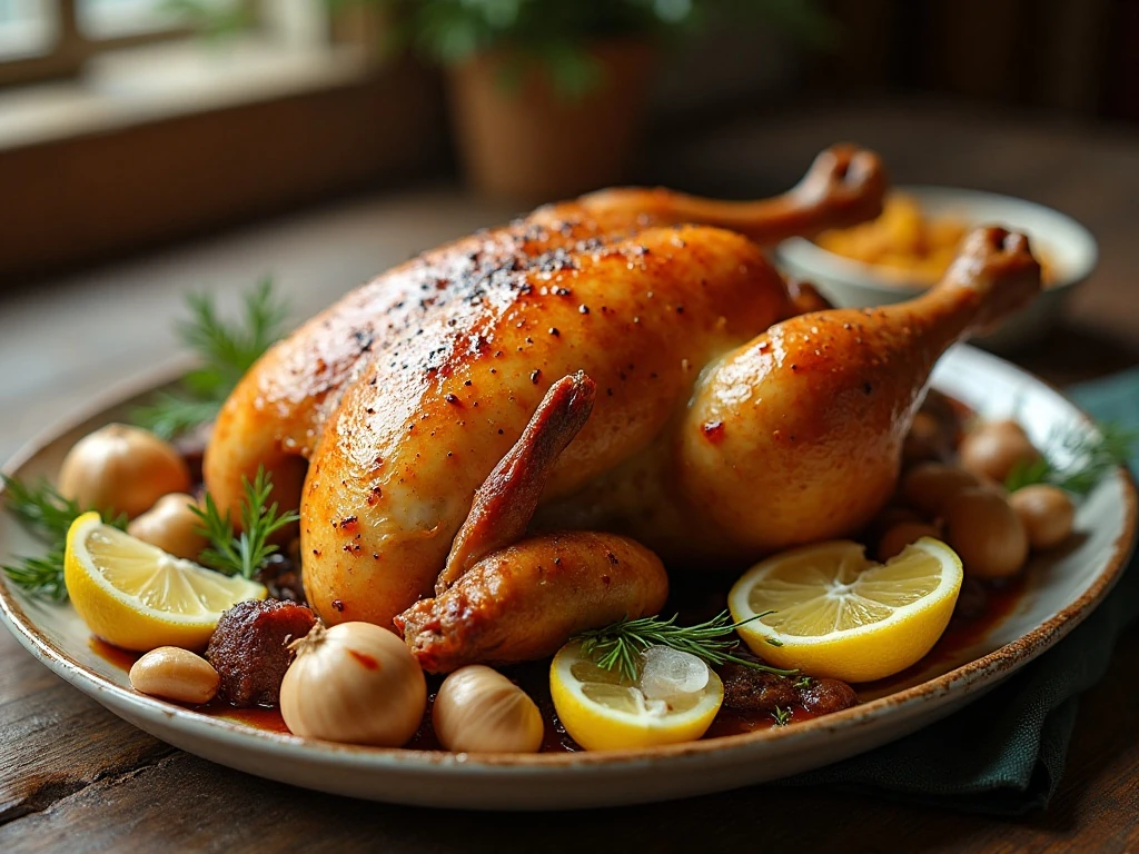 Tender whole chicken made in the slow cooker on a serving platter
