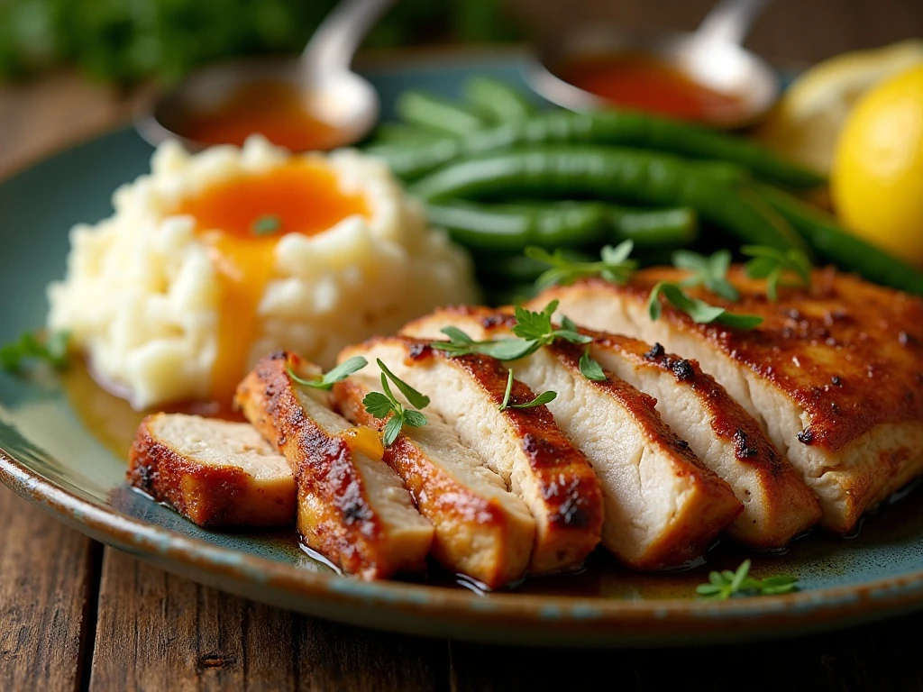 Carved slow cooker chicken served with classic side dishes