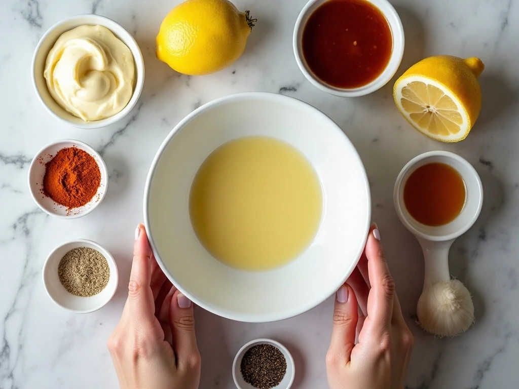 Ingredients for homemade Alabama white sauce arranged on a counter