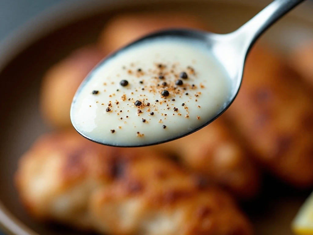 Close-up texture of smooth seasoned Alabama white sauce