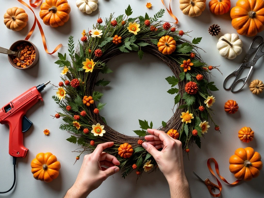 Materials for making an easy DIY fall wreath