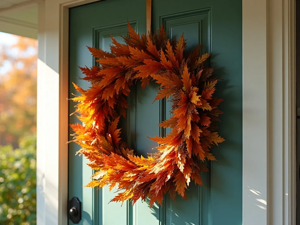 Outdoor fall wreath safely secured to a front door