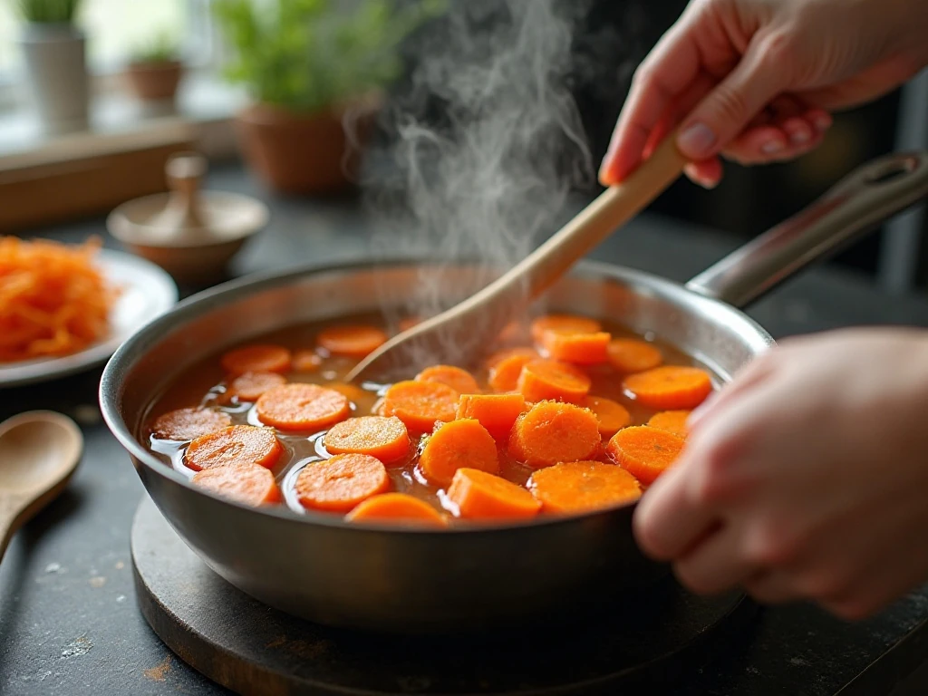 Carrots simmering in salted water