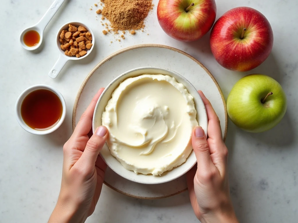 Ingredients for easy creamy caramel apple dip