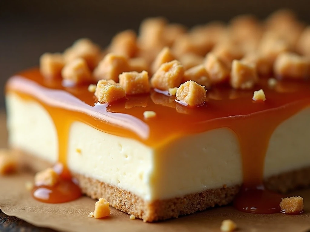 Caramel and toffee topping on creamy apple dip